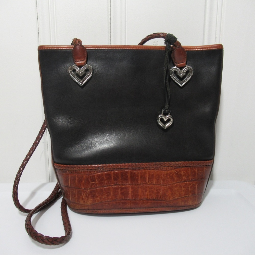 Brighton Vintage Leather Croc Embossed Shoulder Bag